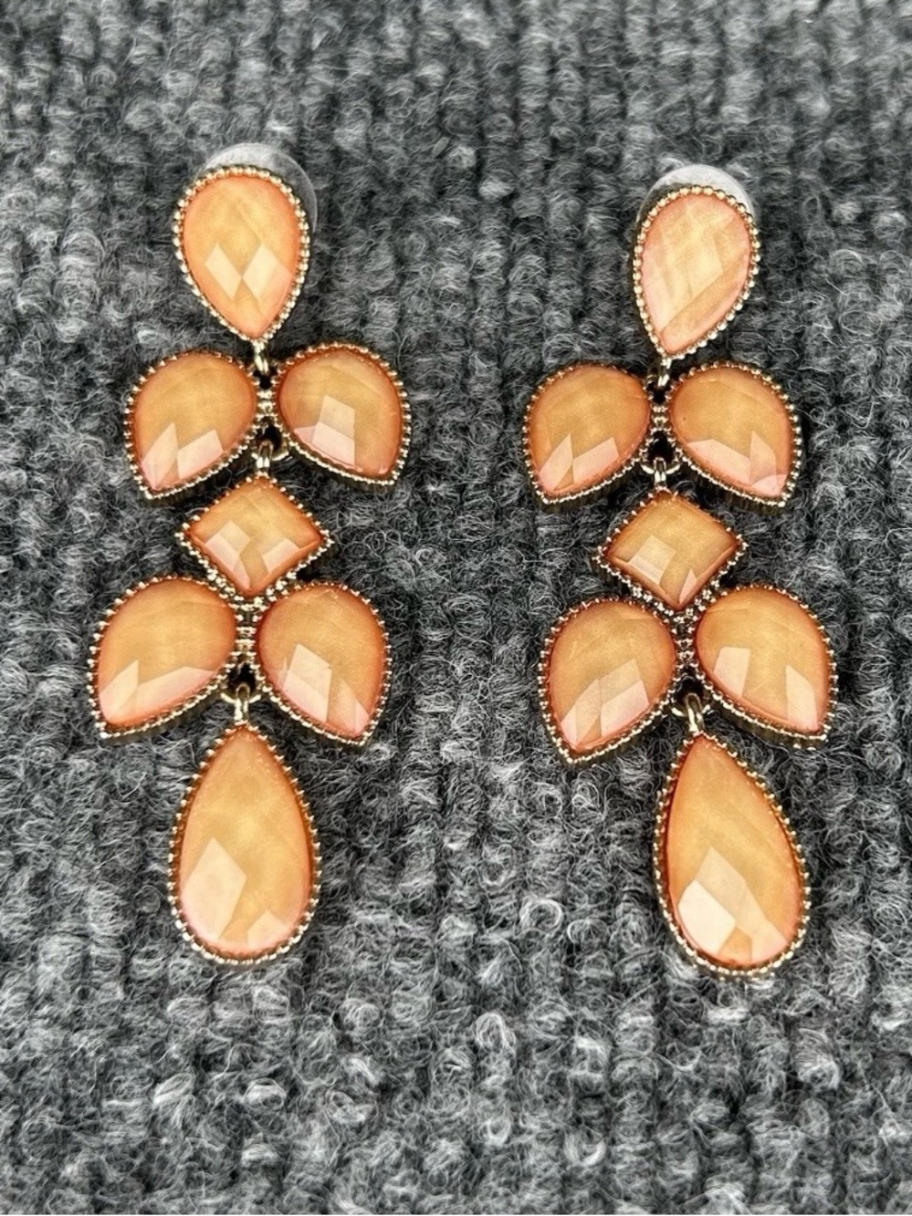 Francescas Multi Tier Chandelier Earrings Peach Antique Gold Tone Wedding Prom